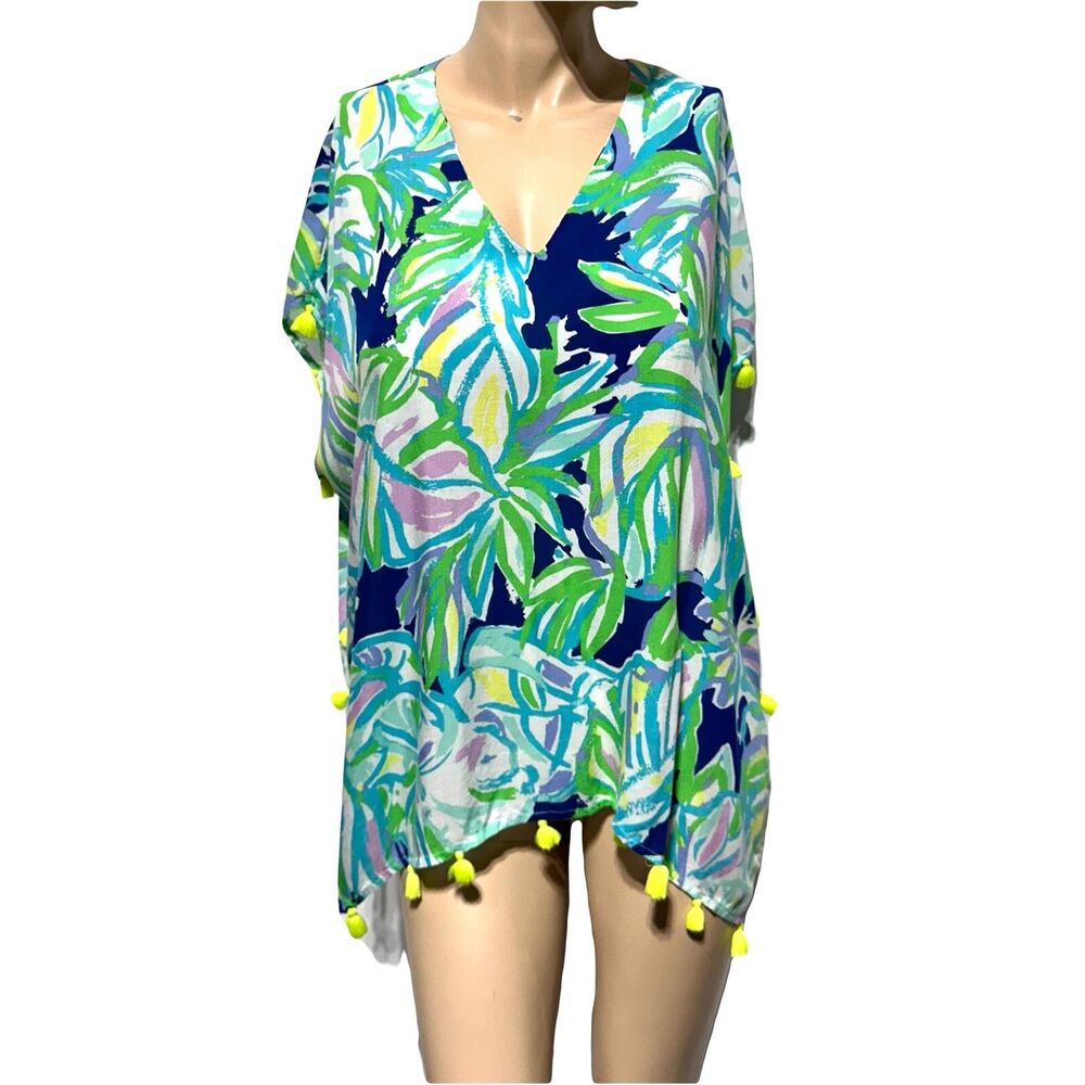 Lilly Pulitzer Sydney Caftan Tassel Resort Uptown Trunk Printed Top Size S / M